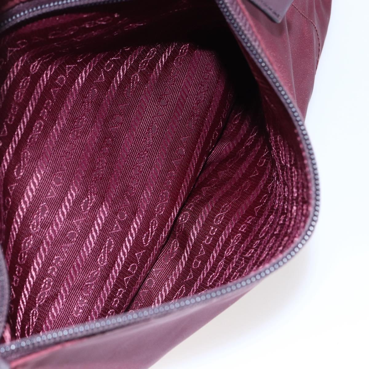 PRADA Tote Bag Nylon Bordeaux Silver Auth mr1526