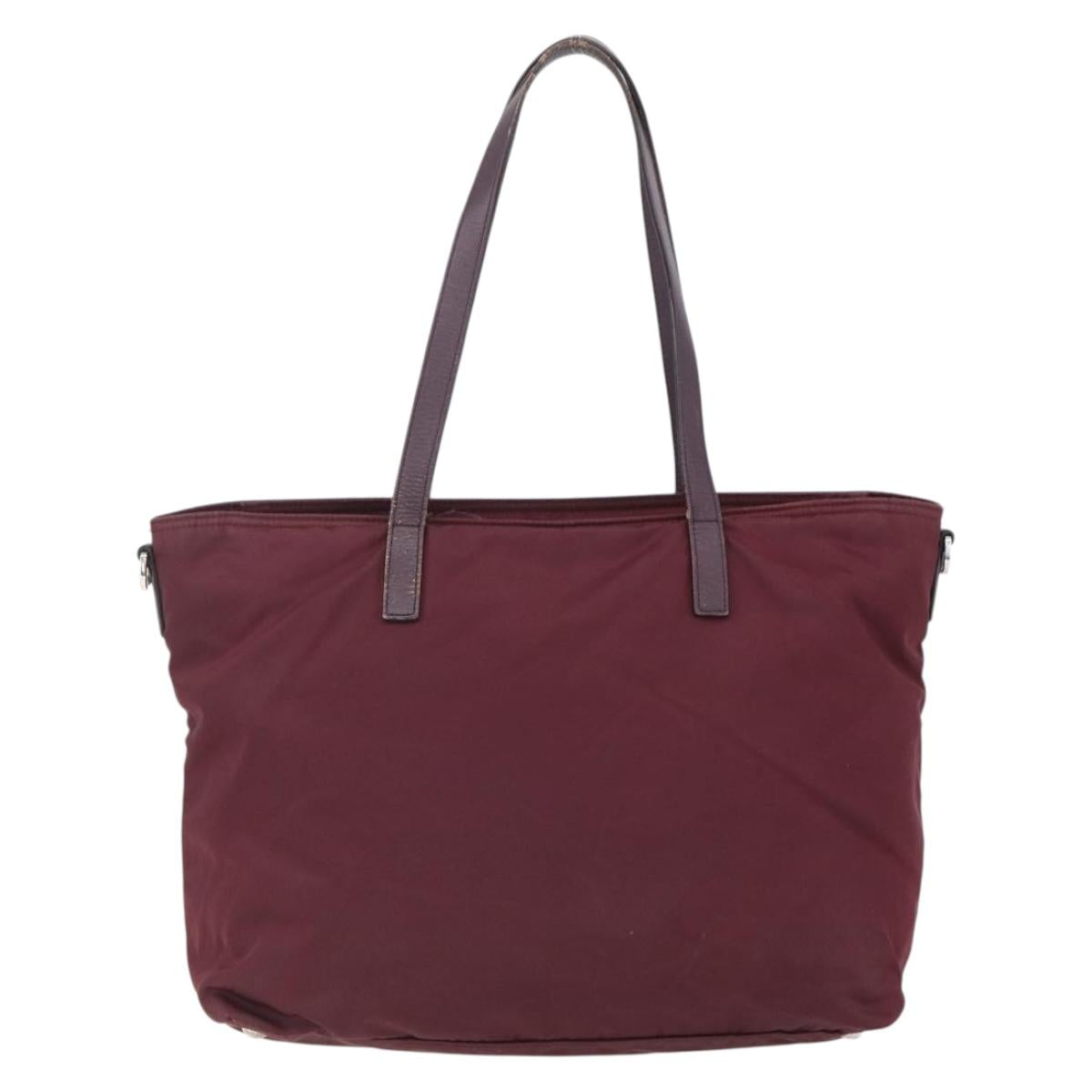 PRADA Tote Bag Nylon Bordeaux Silver Auth mr1526