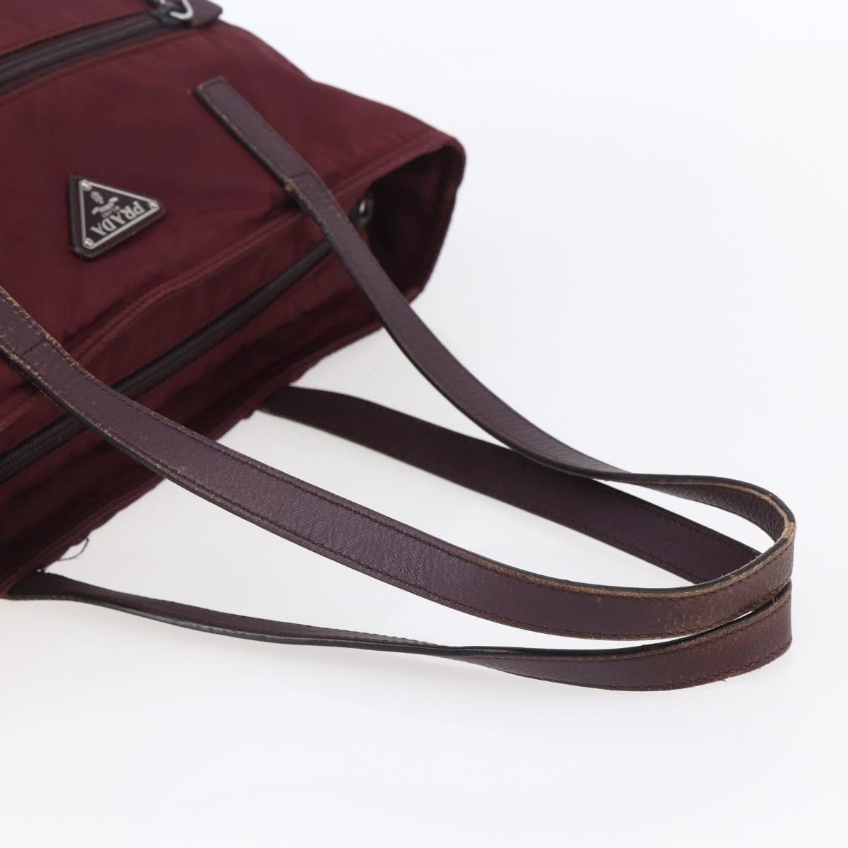 PRADA Tote Bag Nylon Bordeaux Silver Auth mr1526