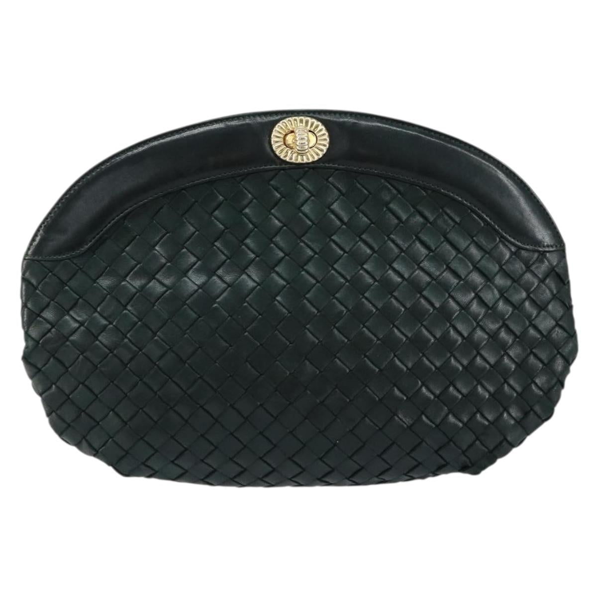 BOTTEGA VENETA INTRECCIATO Clutch Bag Leather Green Auth mr1531