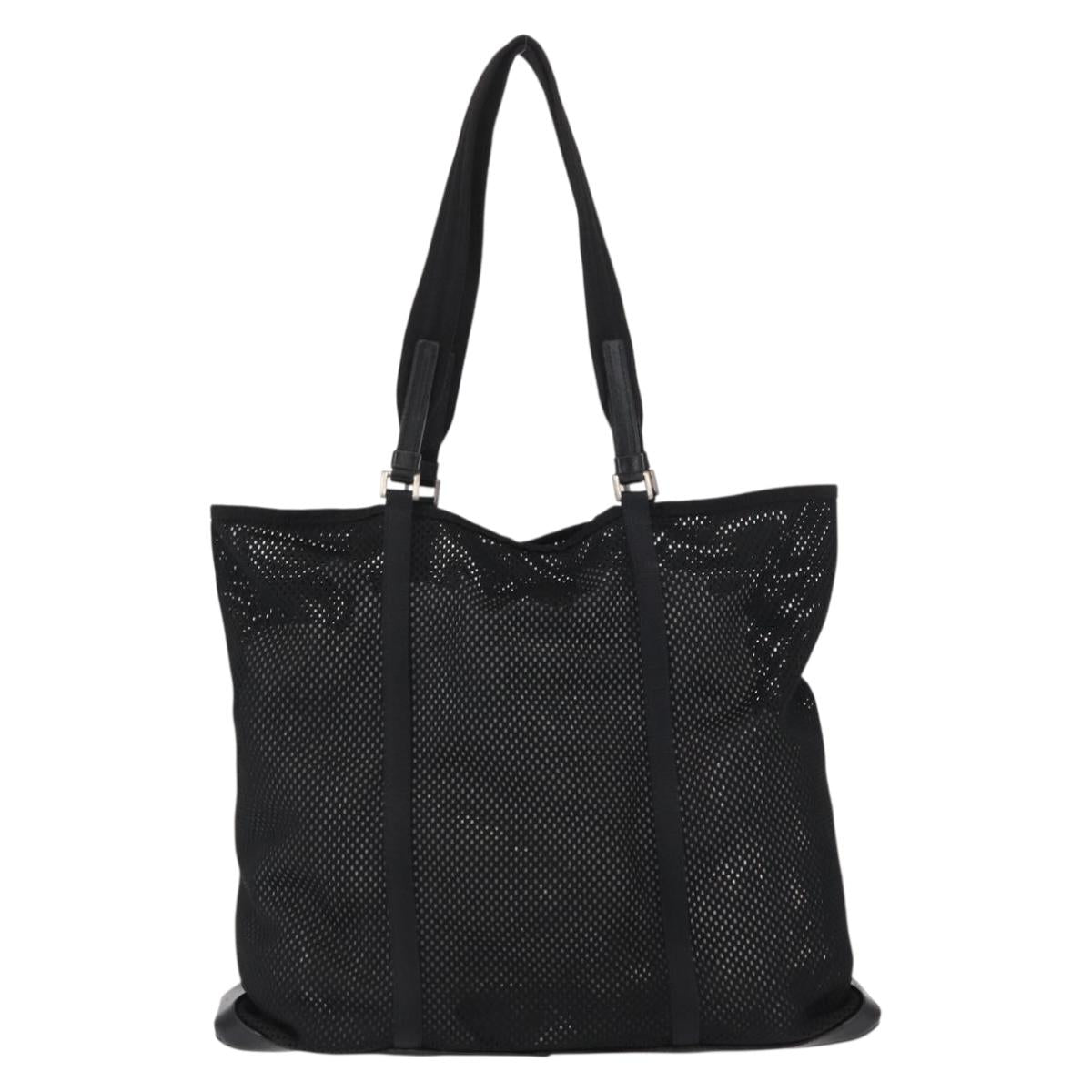 PRADA Tote Bag Nylon Black Silver Auth mr1532