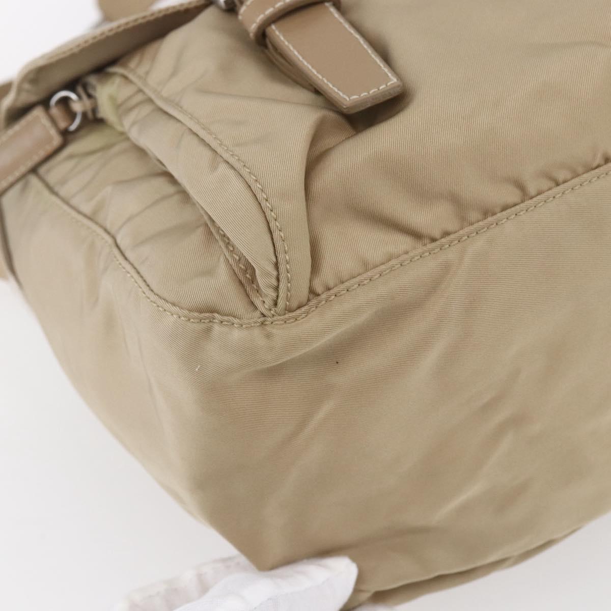 PRADA Shoulder Bag Nylon Beige Silver Auth mr1533