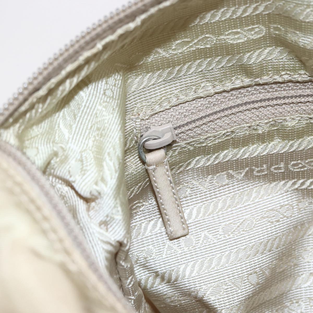 PRADA Shoulder Bag Nylon Beige Silver Auth mr1533