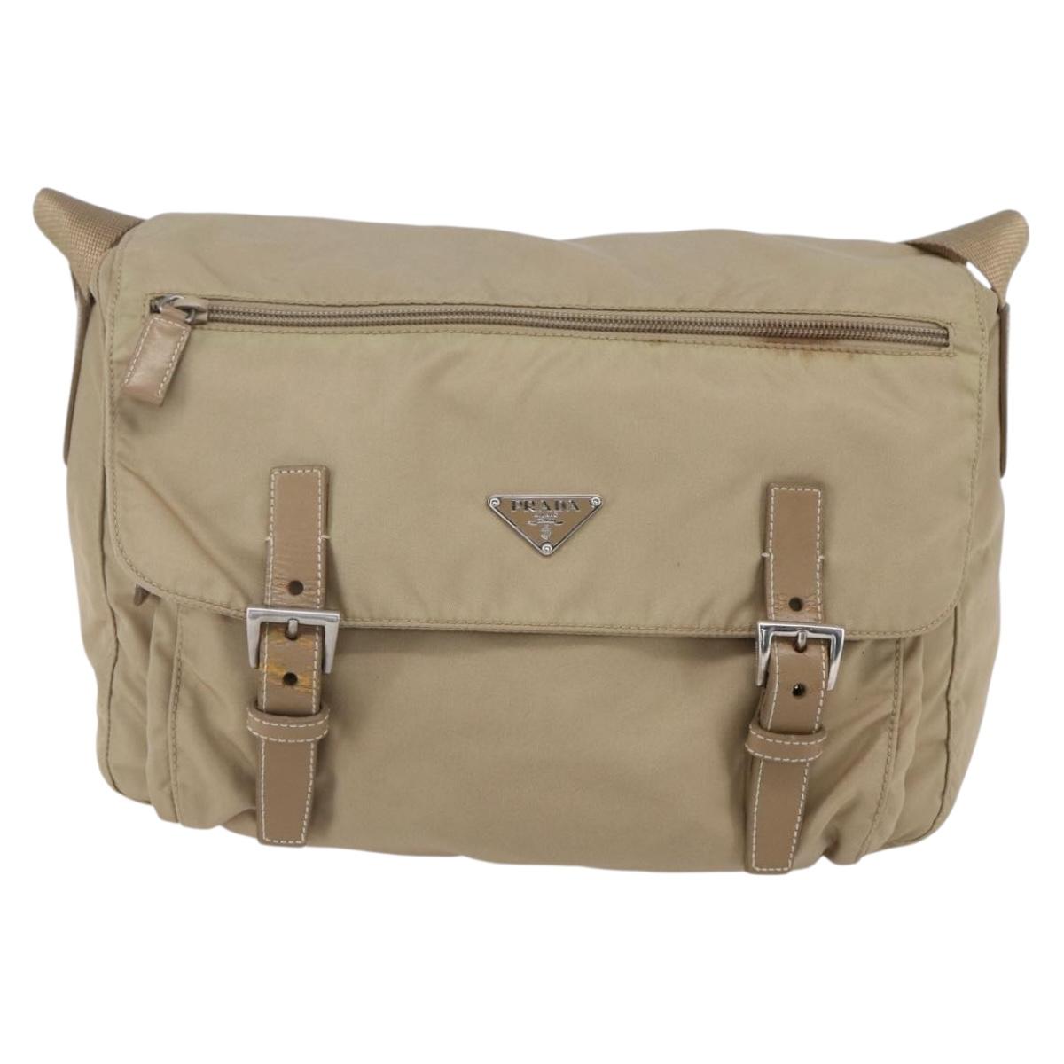 PRADA Shoulder Bag Nylon Beige Silver Auth mr1533