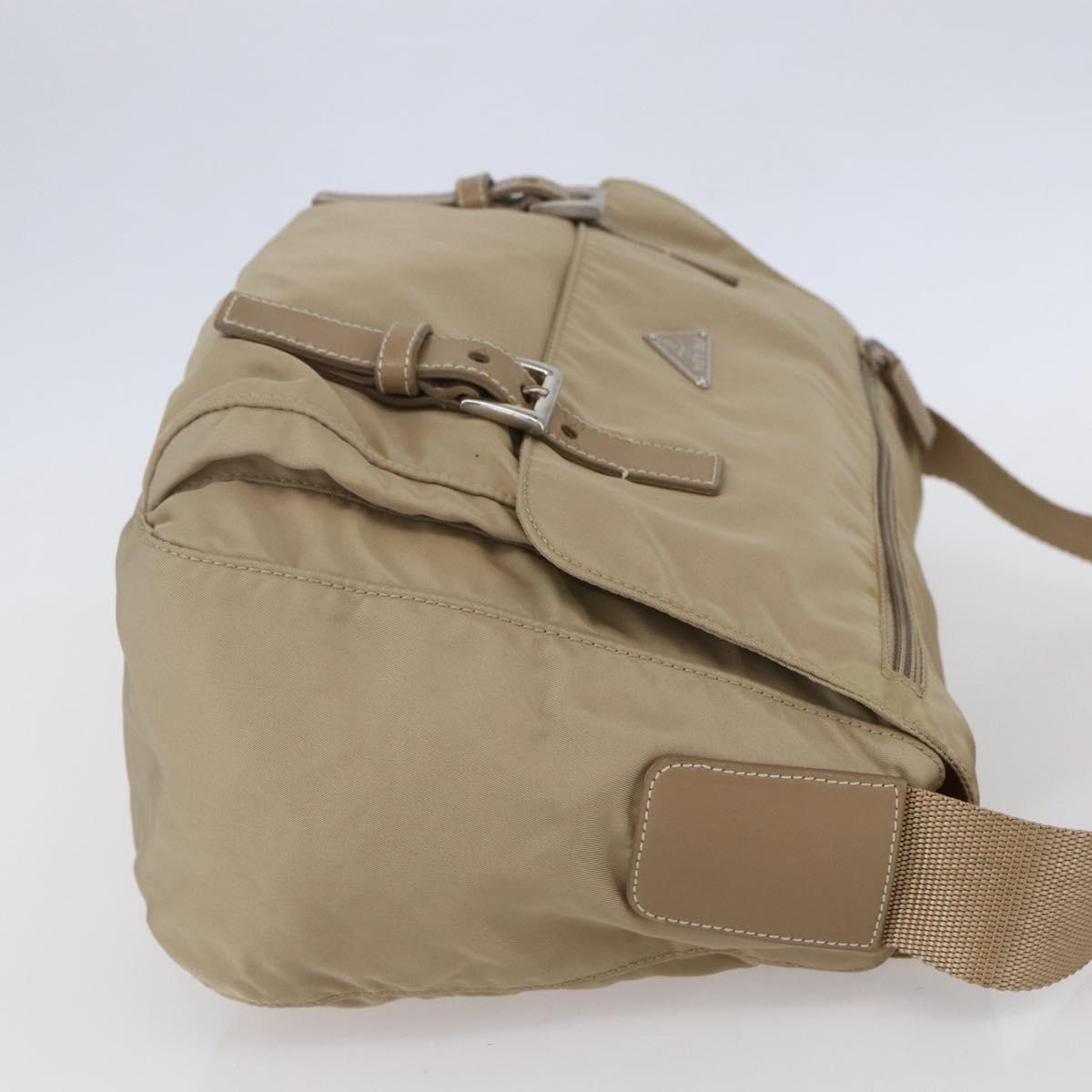 PRADA Shoulder Bag Nylon Beige Silver Auth mr1533