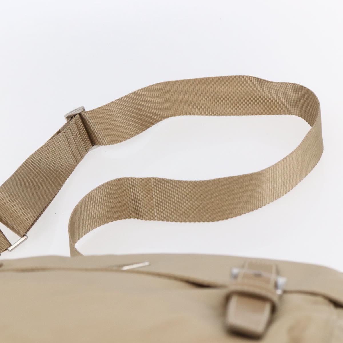 PRADA Shoulder Bag Nylon Beige Silver Auth mr1533
