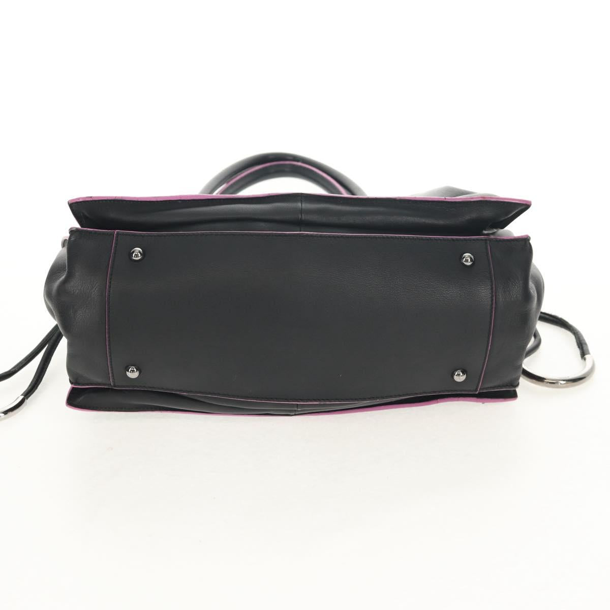 LOEWE Flamenco Hand Bag Leather Black Silver Auth mr1535