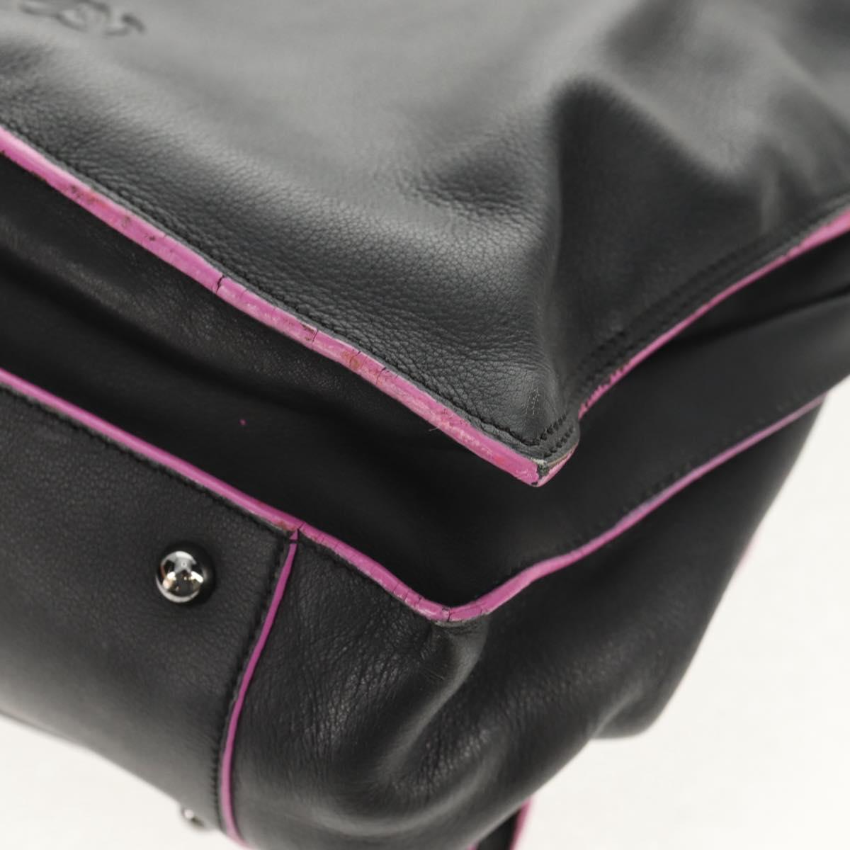 LOEWE Flamenco Hand Bag Leather Black Silver Auth mr1535