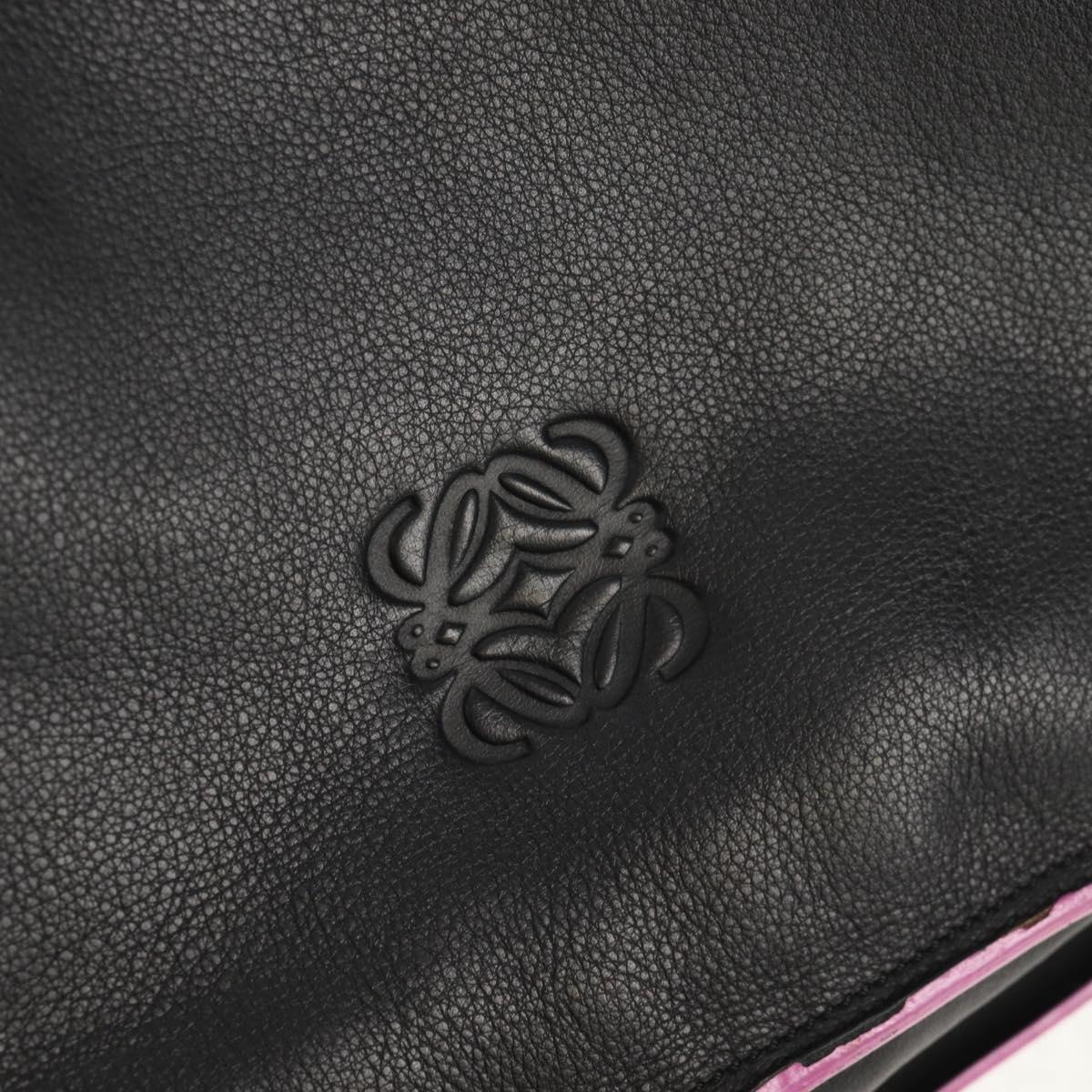 LOEWE Flamenco Hand Bag Leather Black Silver Auth mr1535