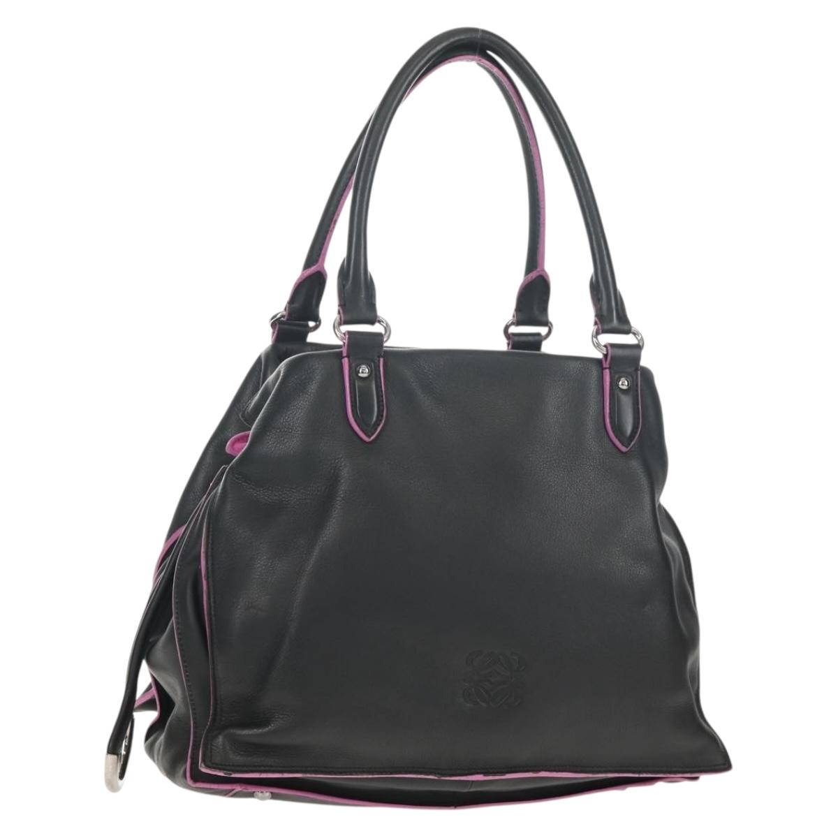 LOEWE Flamenco Hand Bag Leather Black Silver Auth mr1535