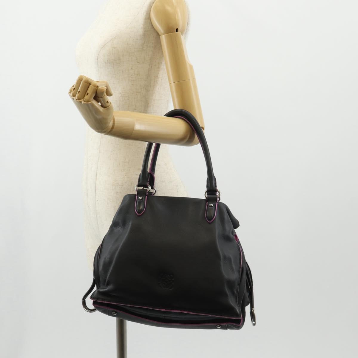 LOEWE Flamenco Hand Bag Leather Black Silver Auth mr1535