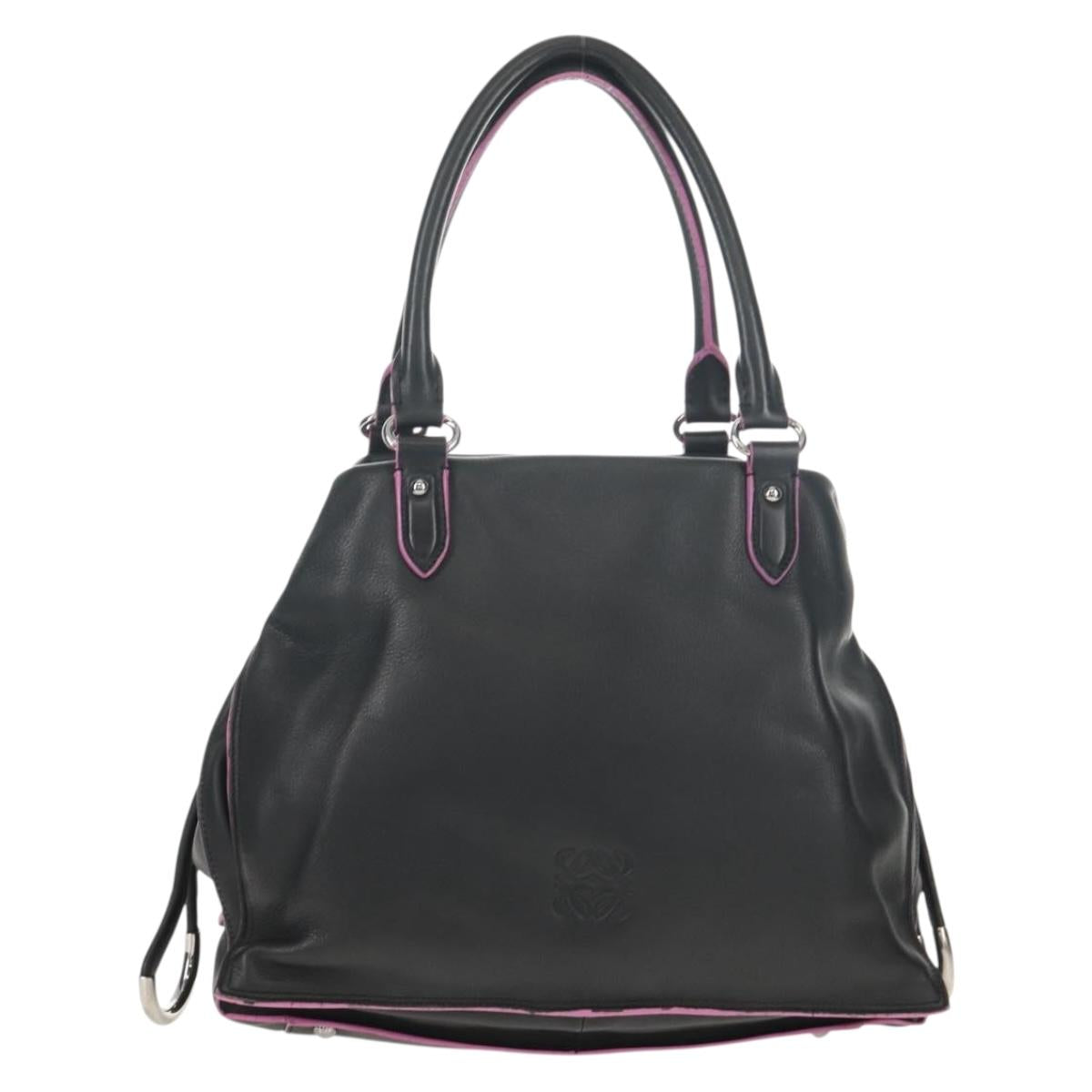 LOEWE Flamenco Hand Bag Leather Black Silver Auth mr1535