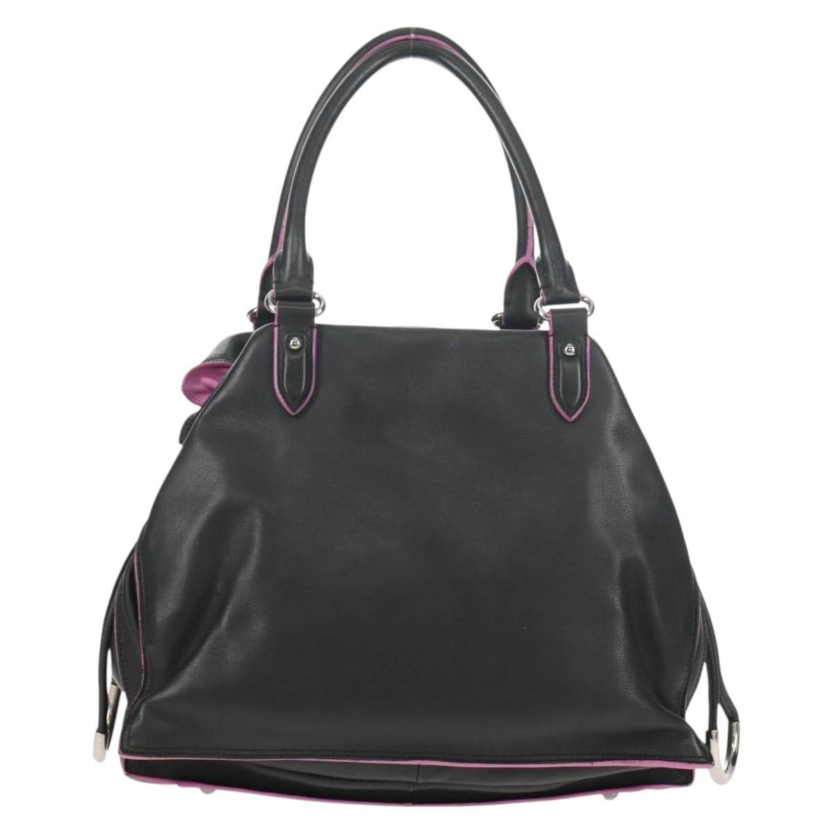 LOEWE Flamenco Hand Bag Leather Black Silver Auth mr1535