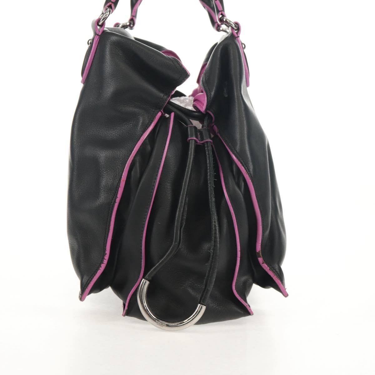 LOEWE Flamenco Hand Bag Leather Black Silver Auth mr1535