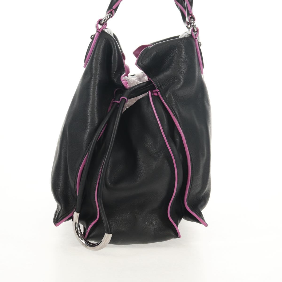 LOEWE Flamenco Hand Bag Leather Black Silver Auth mr1535