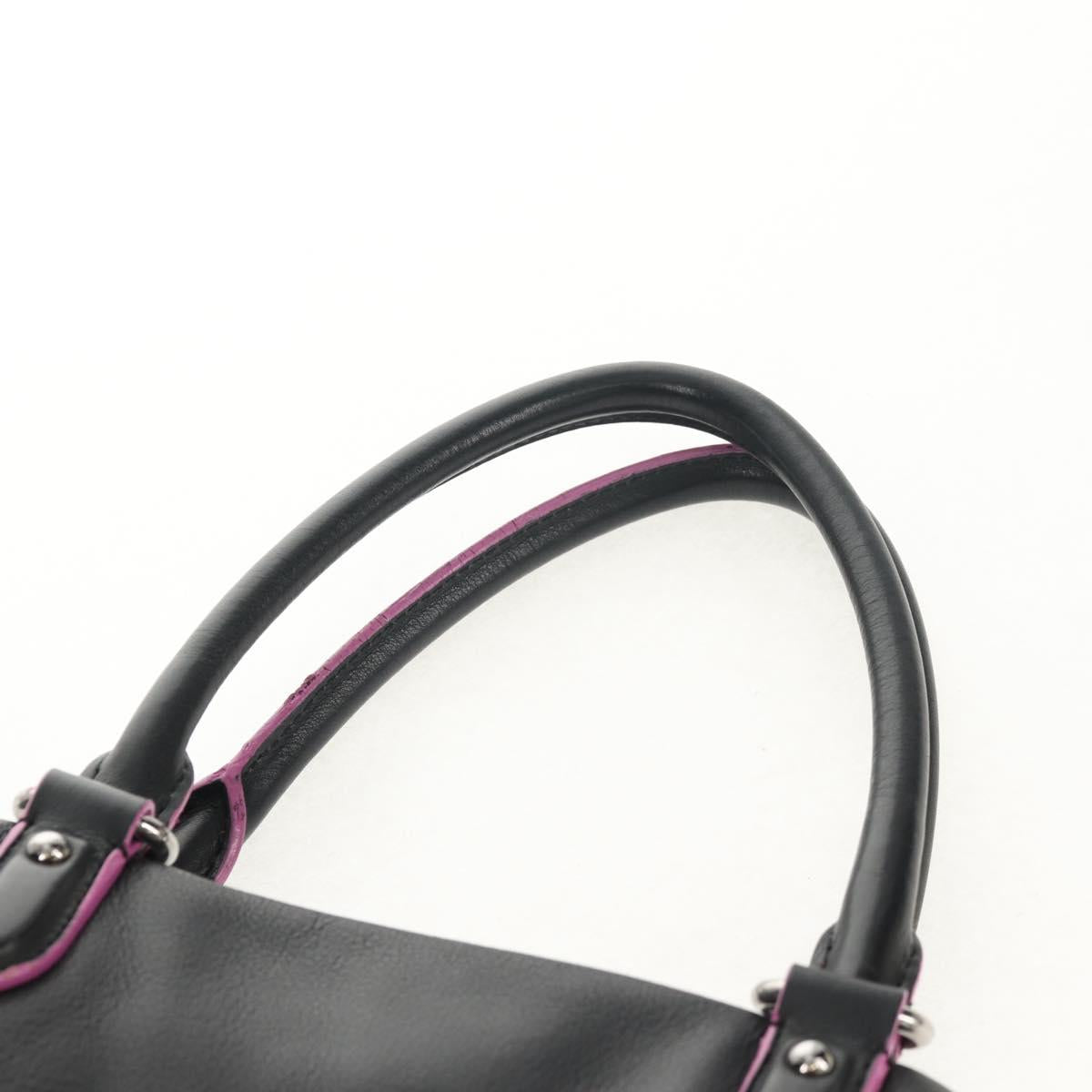 LOEWE Flamenco Hand Bag Leather Black Silver Auth mr1535