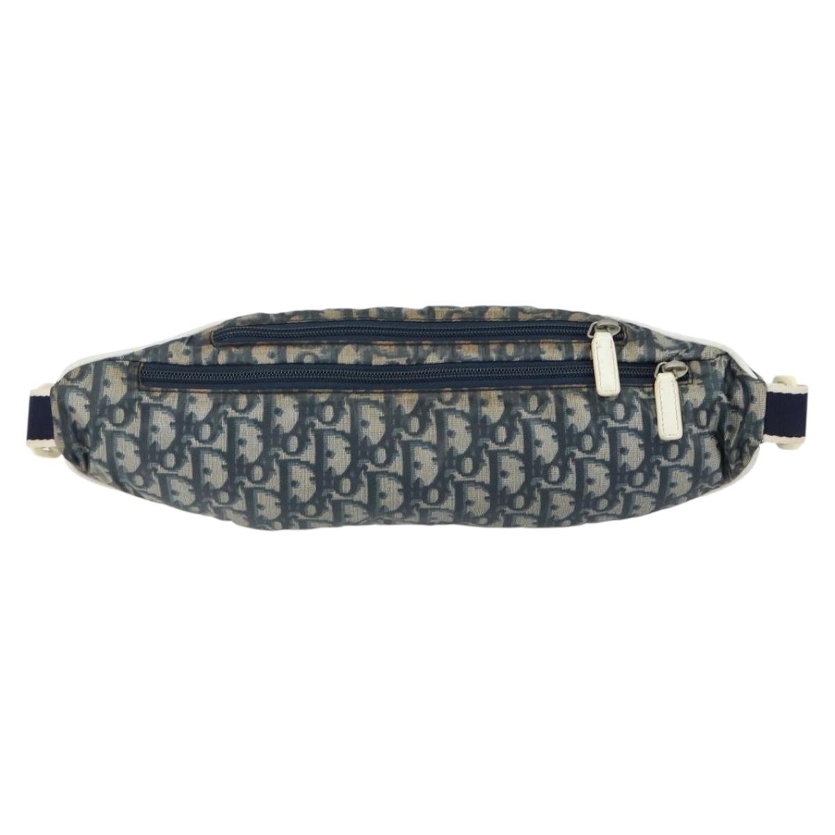 Christian Dior Trotter Canvas Waist Bag Nylon Navy Silver Auth mr1542