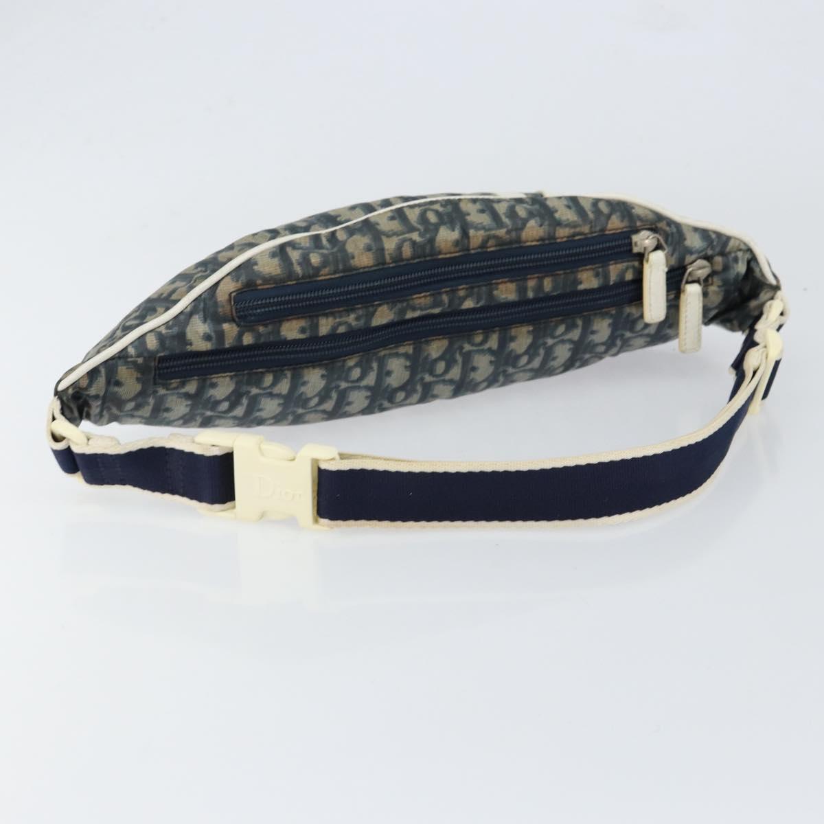Christian Dior Trotter Canvas Waist Bag Nylon Navy Silver Auth mr1542