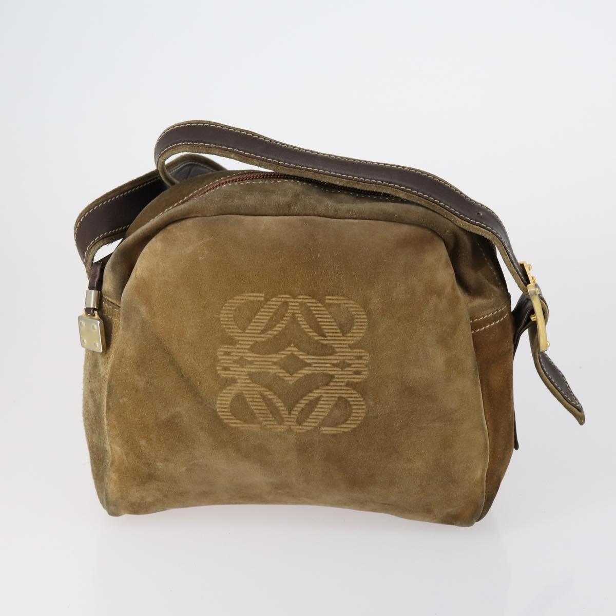 LOEWE Shoulder Bag Suede Leather 2 Set Turquoise Blue Brown Auth mr1543