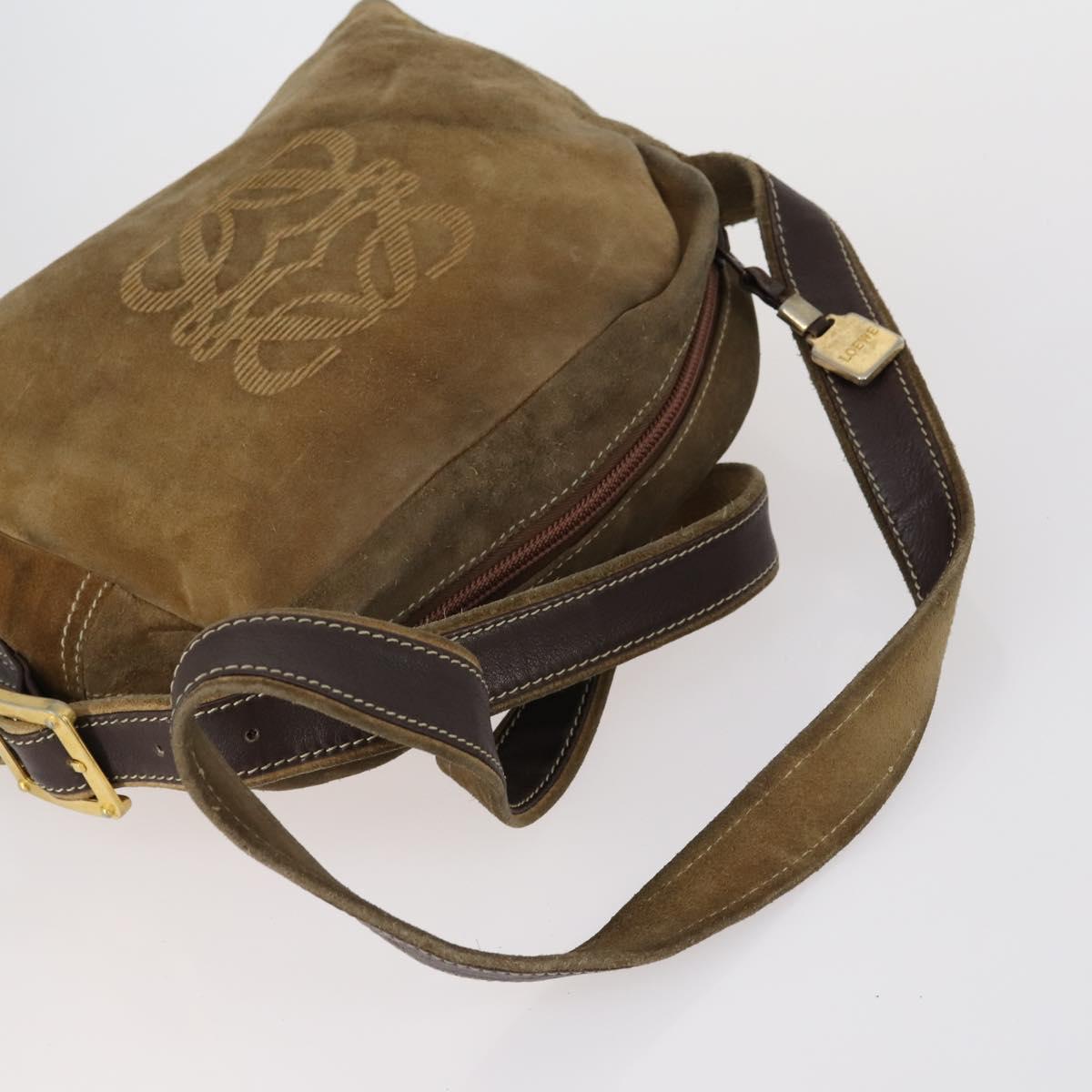 LOEWE Shoulder Bag Suede Leather 2 Set Turquoise Blue Brown Auth mr1543