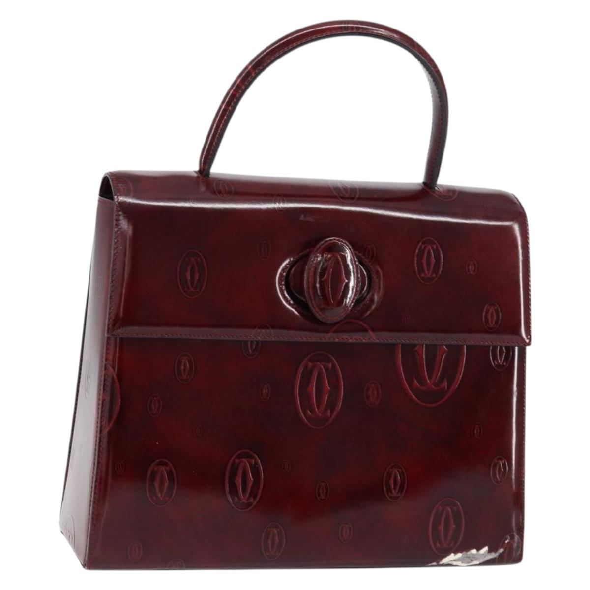 CARTIER Happy birthday Hand Bag Leather Bordeaux Gold Auth mr1544