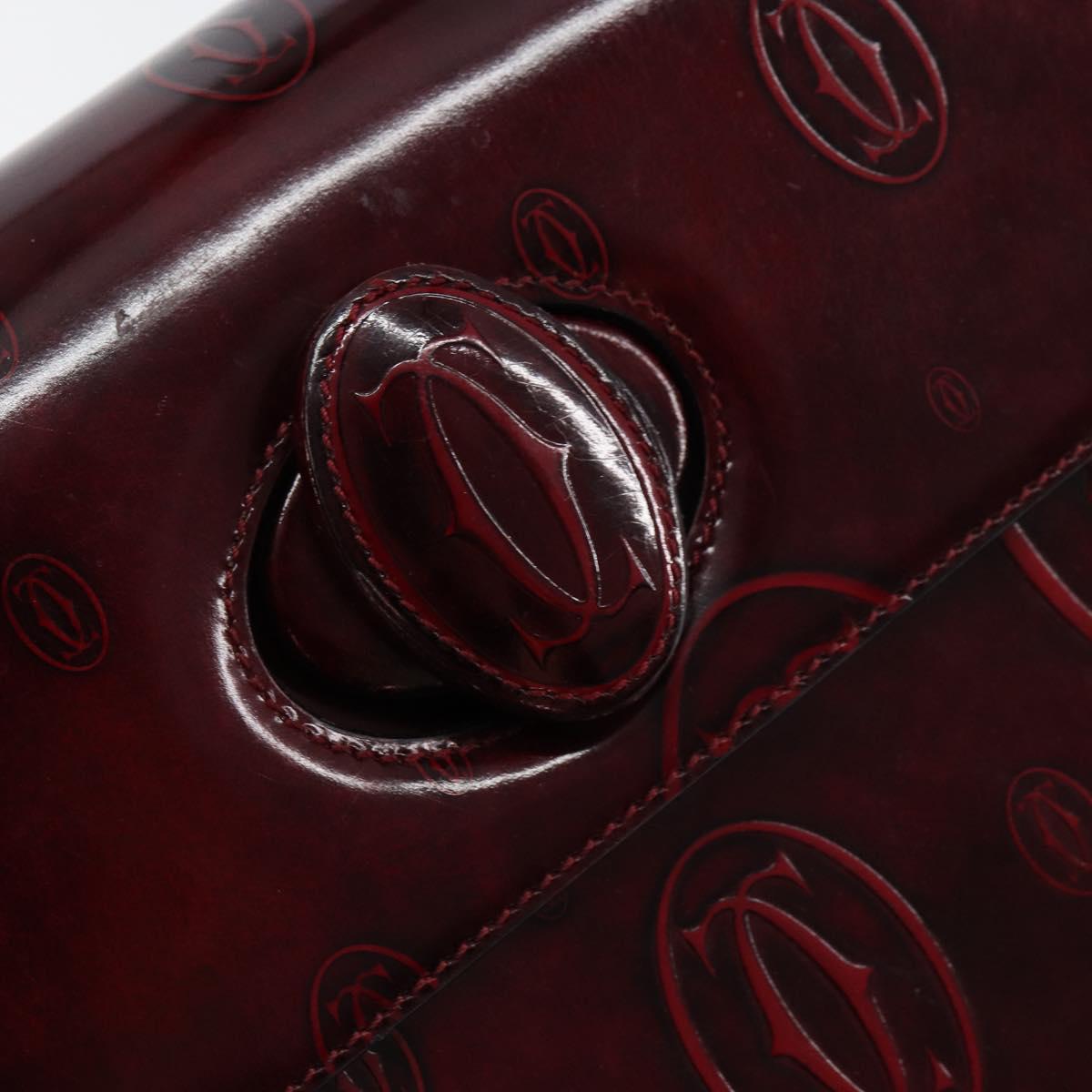 CARTIER Happy birthday Hand Bag Leather Bordeaux Gold Auth mr1544