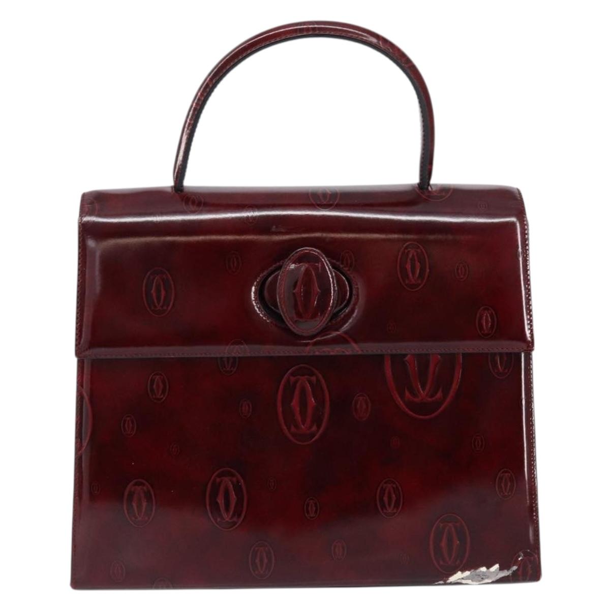 CARTIER Happy birthday Hand Bag Leather Bordeaux Gold Auth mr1544