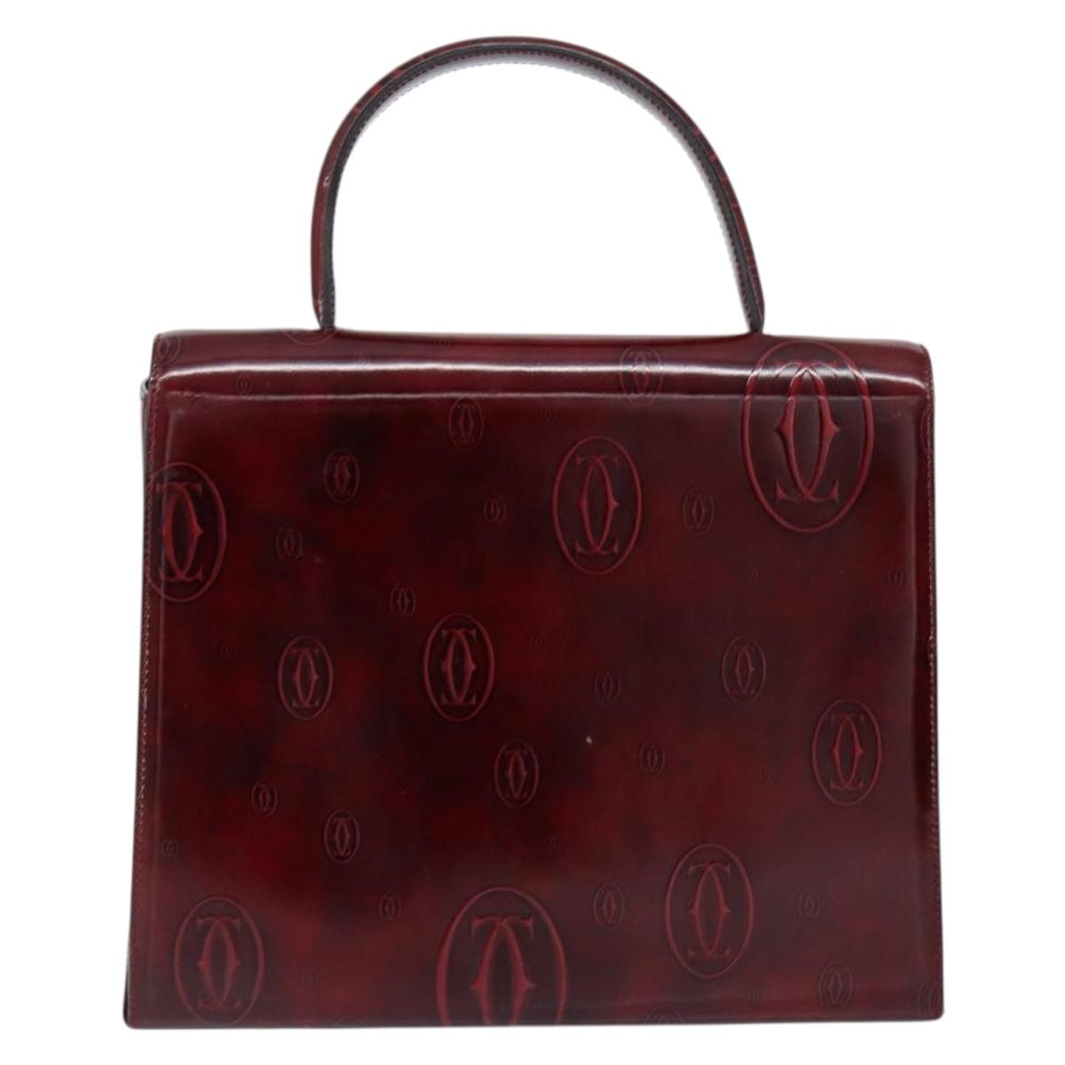 CARTIER Happy birthday Hand Bag Leather Bordeaux Gold Auth mr1544