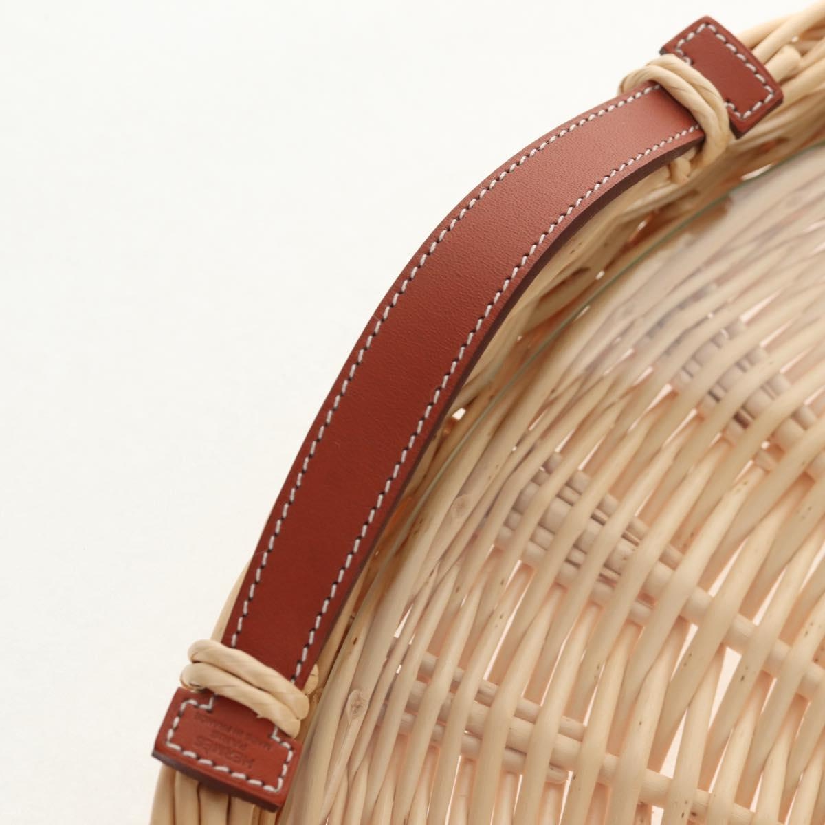 HERMES Wicker Round Tray Ozre Wood Beige Auth mr1545AV