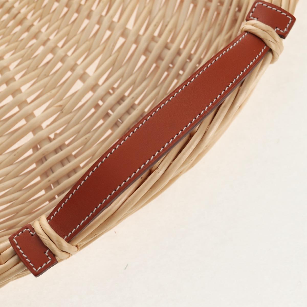 HERMES Wicker Round Tray Ozre Wood Beige Auth mr1545AV