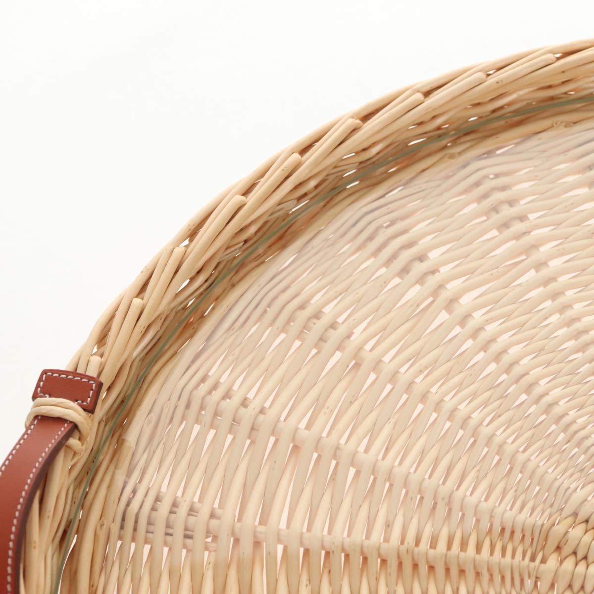 HERMES Wicker Round Tray Ozre Wood Beige Auth mr1545SAV
