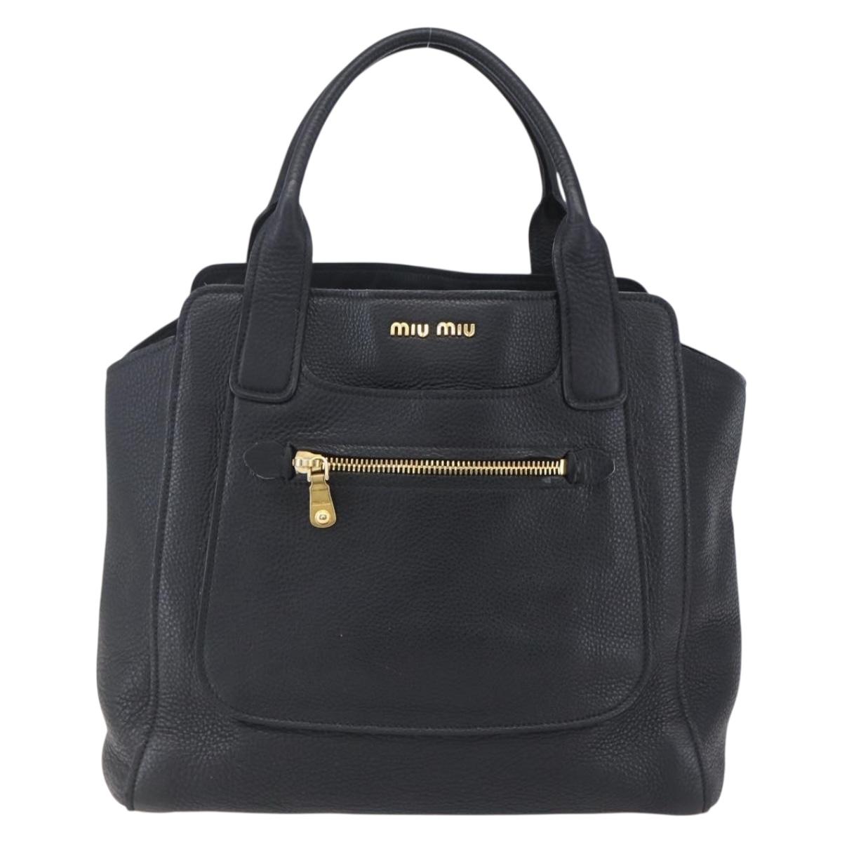 Miu Miu Hand Bag Leather Black Gold Auth mr1548