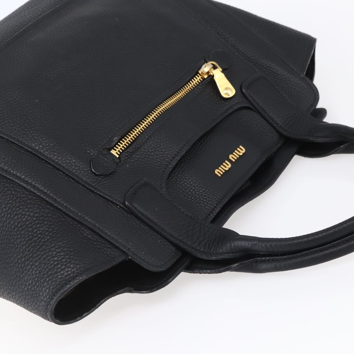 Miu Miu Hand Bag Leather Black Gold Auth mr1548