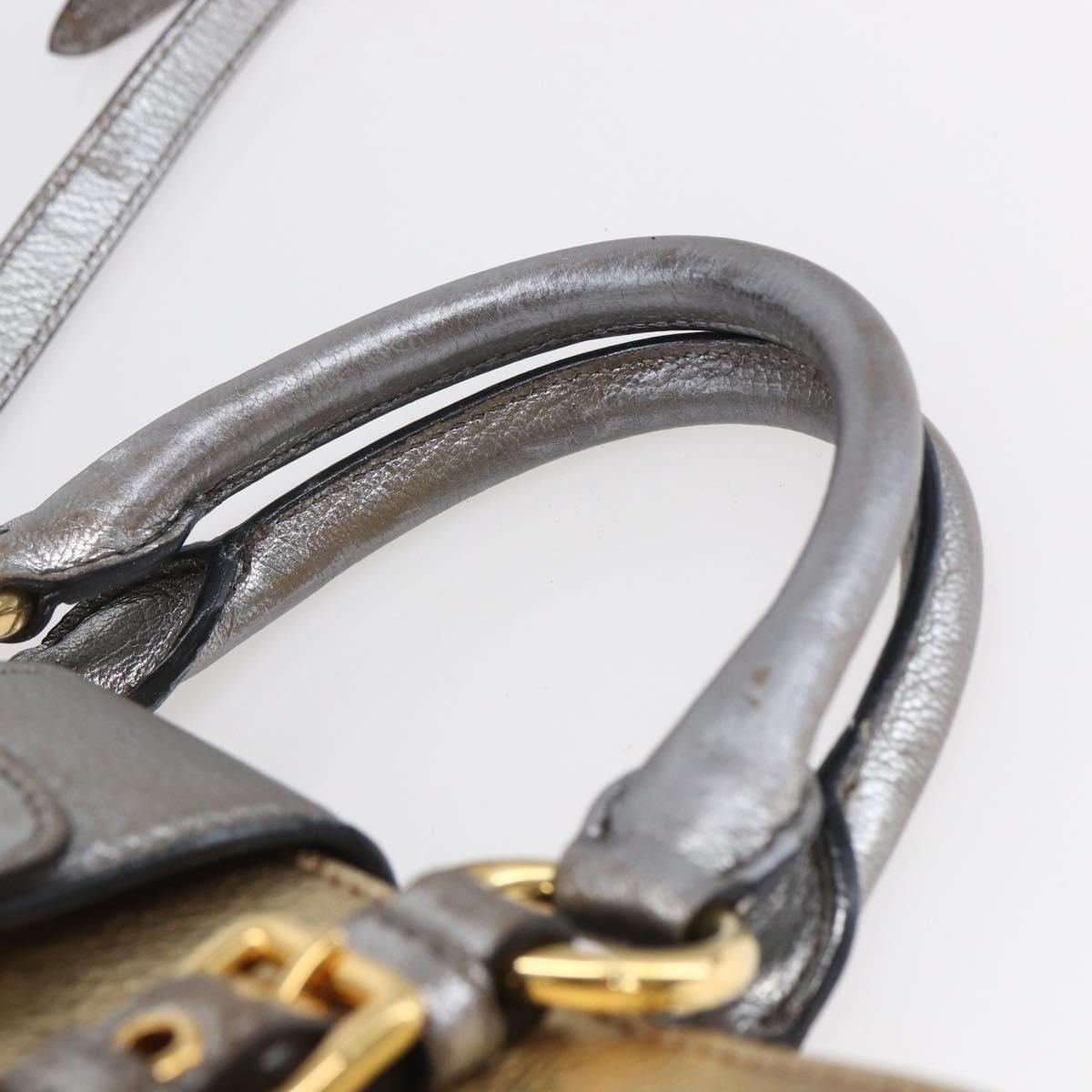 Miu Miu Madras Hand Bag Leather 2way Gold Auth mr1549