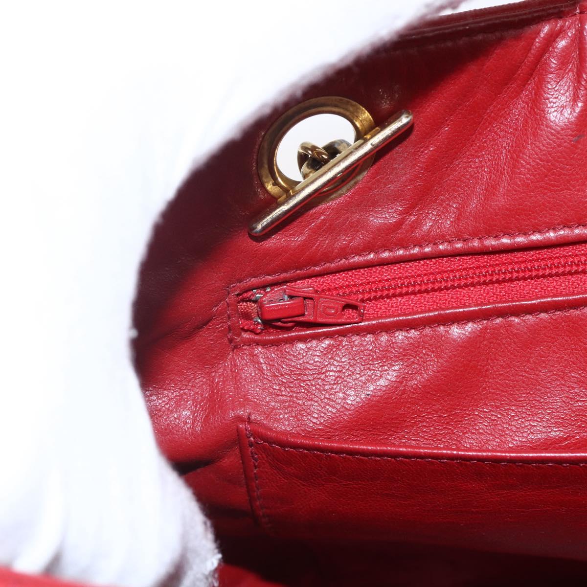 CHANEL Matelasse Chain Shoulder Bag Lamb Skin Red Gold CC Auth mr1552