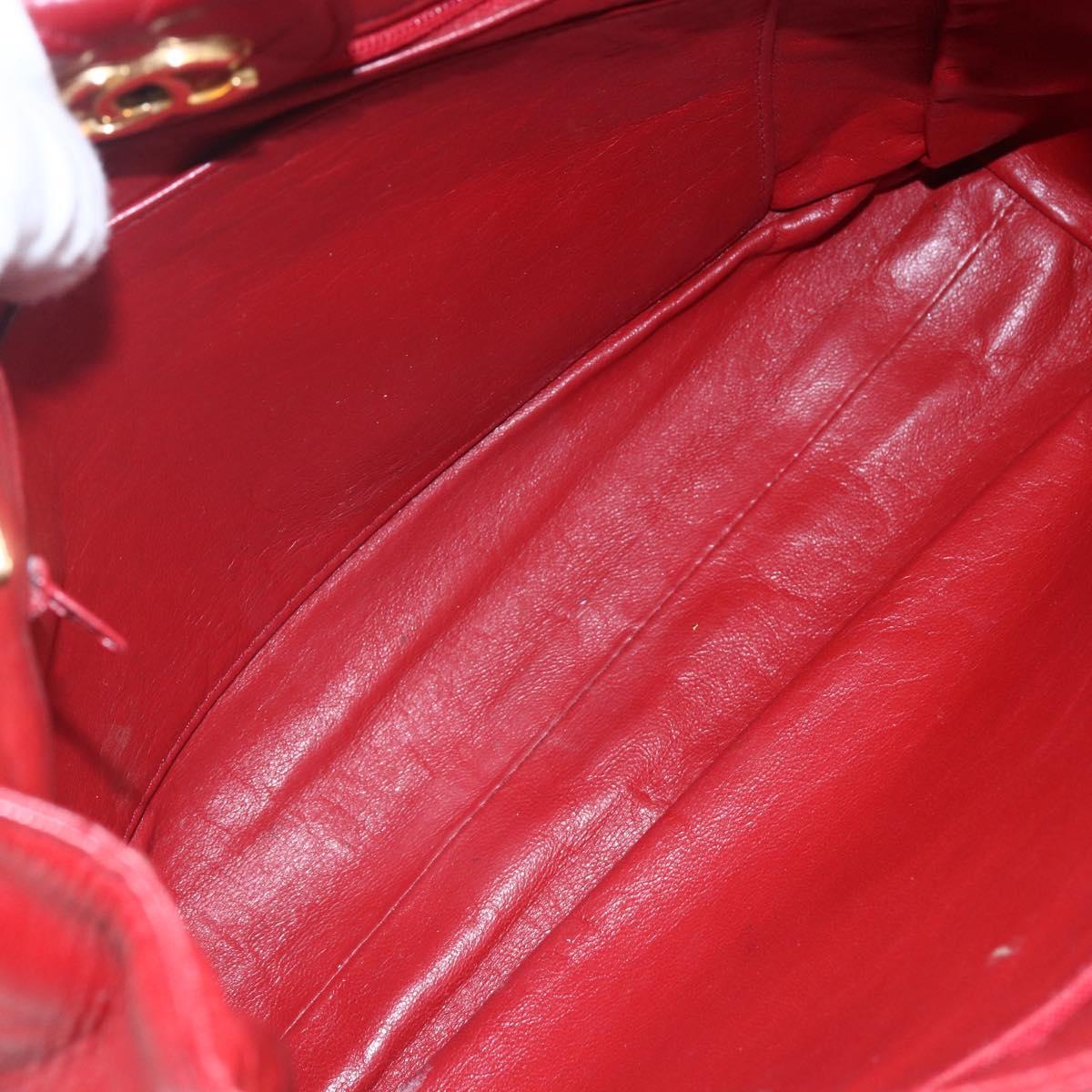 CHANEL Matelasse Chain Shoulder Bag Lamb Skin Red Gold CC Auth mr1552