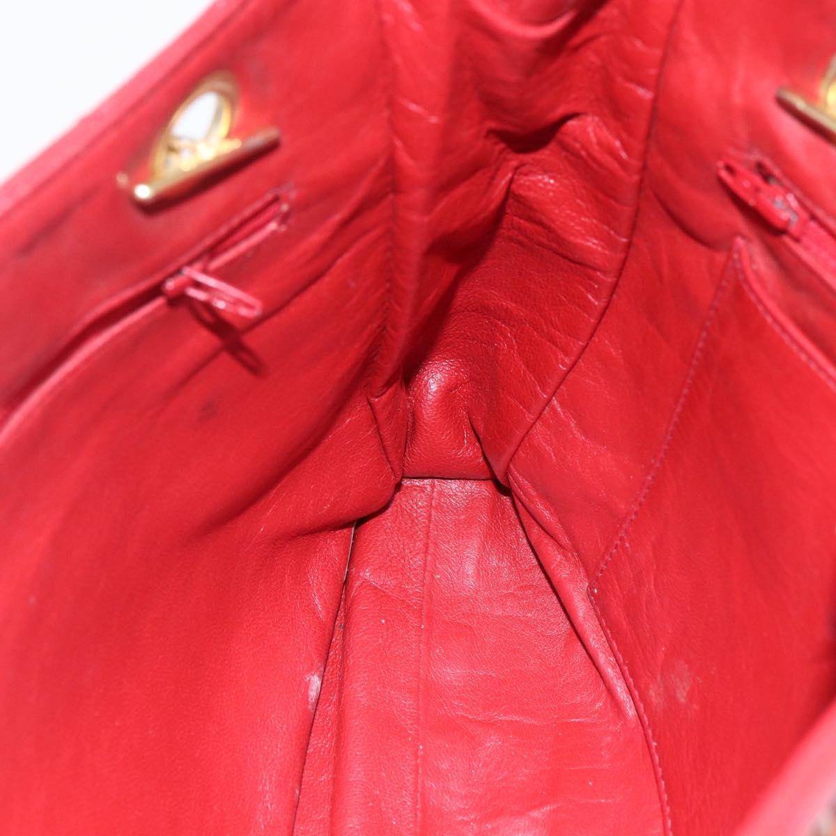 CHANEL Matelasse Chain Shoulder Bag Lamb Skin Red Gold CC Auth mr1552