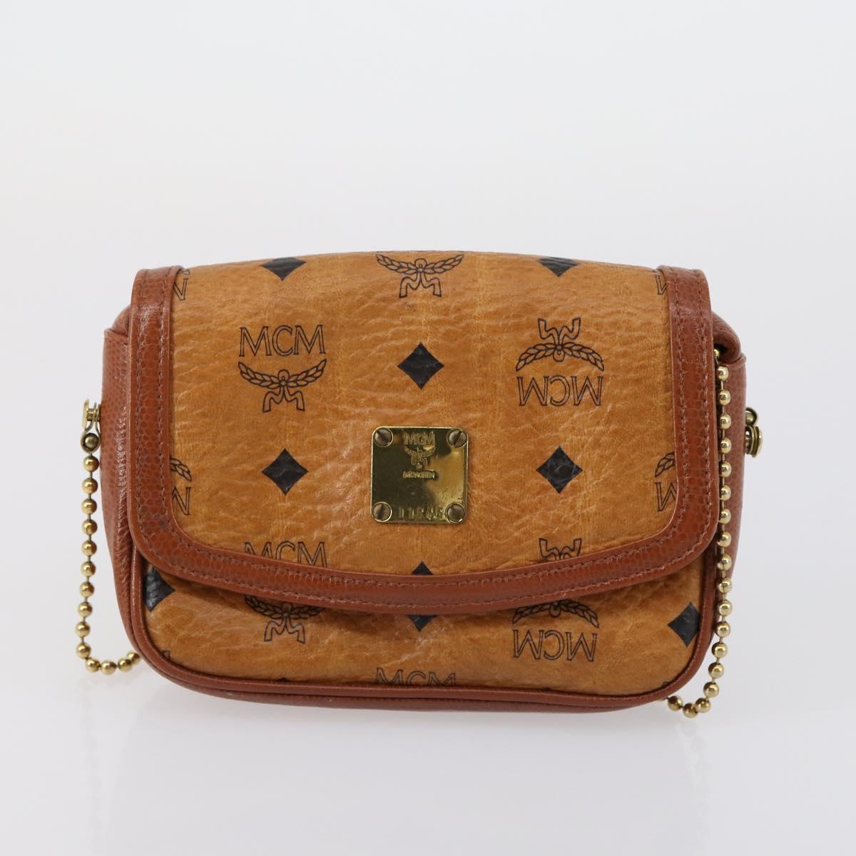 MCM Logogram Vicetos Hand Bag PVC Leather 2 Set Brown Gold Auth mr1553