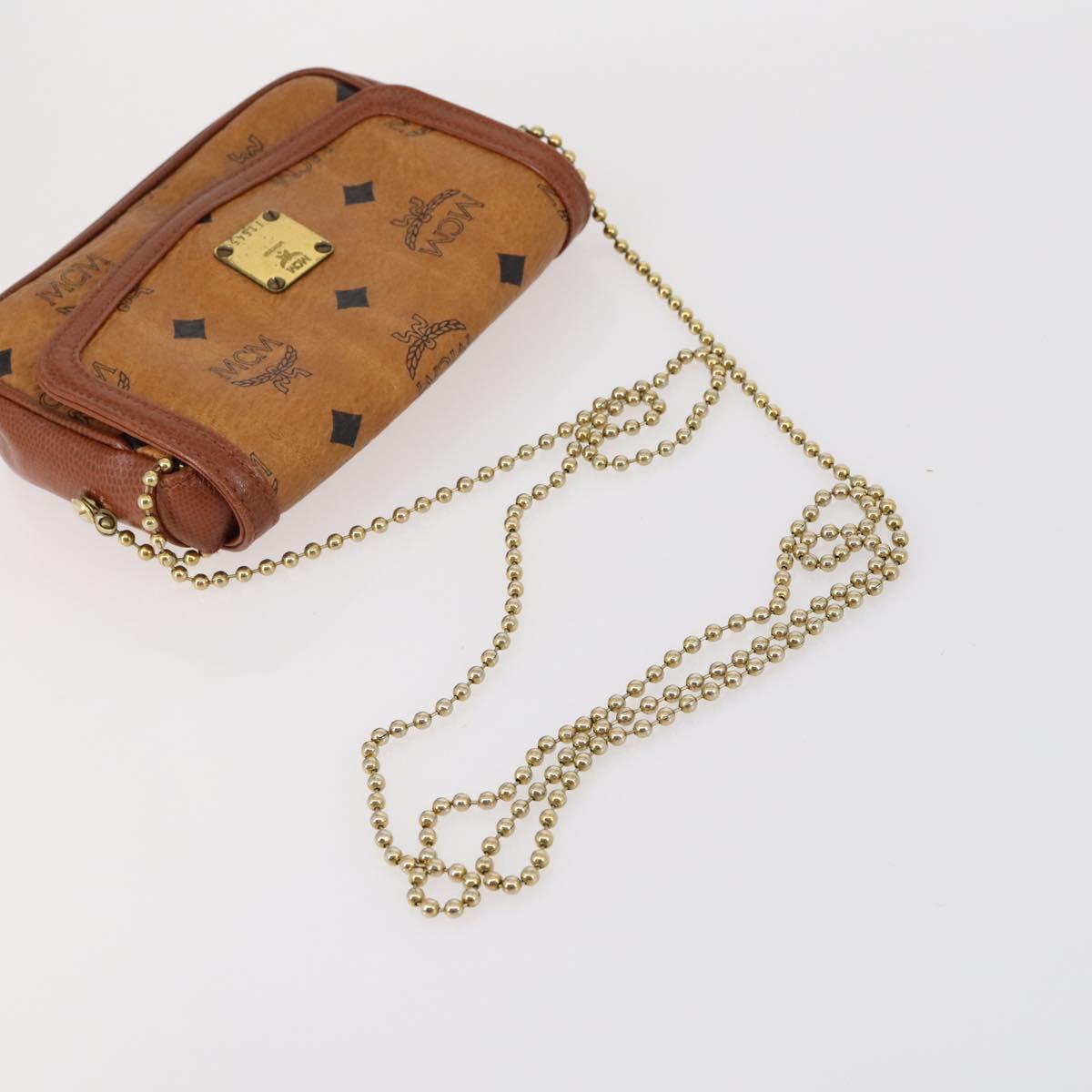 MCM Logogram Vicetos Hand Bag PVC Leather 2 Set Brown Gold Auth mr1553