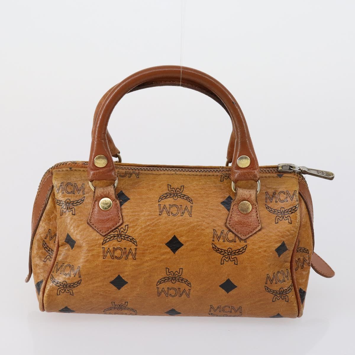 MCM Logogram Vicetos Hand Bag PVC Leather 2 Set Brown Gold Auth mr1553