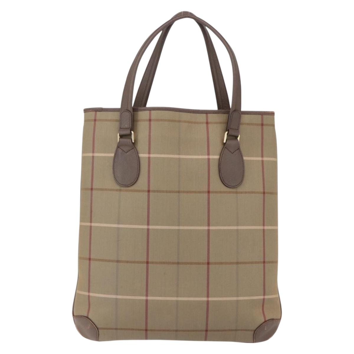 Burberrys Nova Check Tote Bag Canvas Beige Gold Auth mr1554