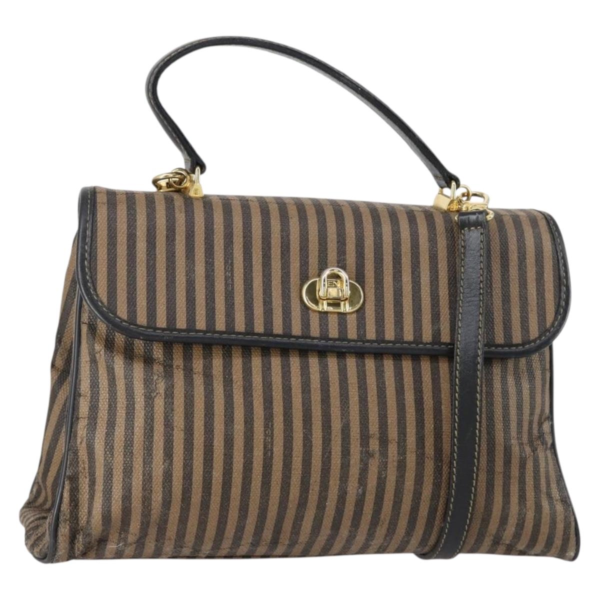 FENDI Pecan Canvas Hand Bag 2way Black Brown Auth mr1555
