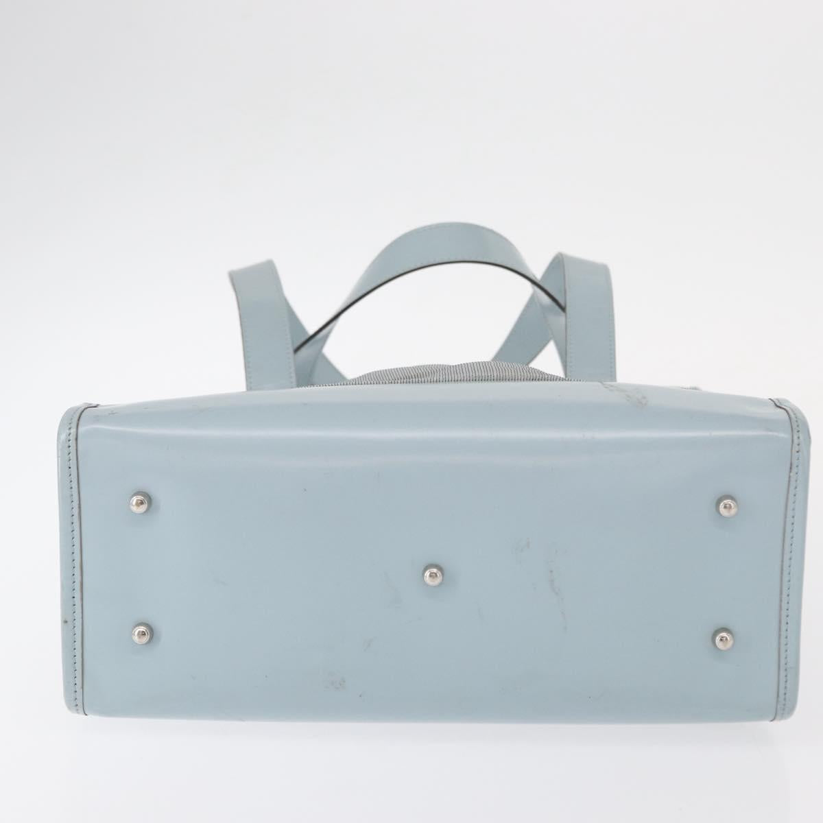 GUCCI mesh Hand Bag Nylon Light Blue Silver Auth mr1557