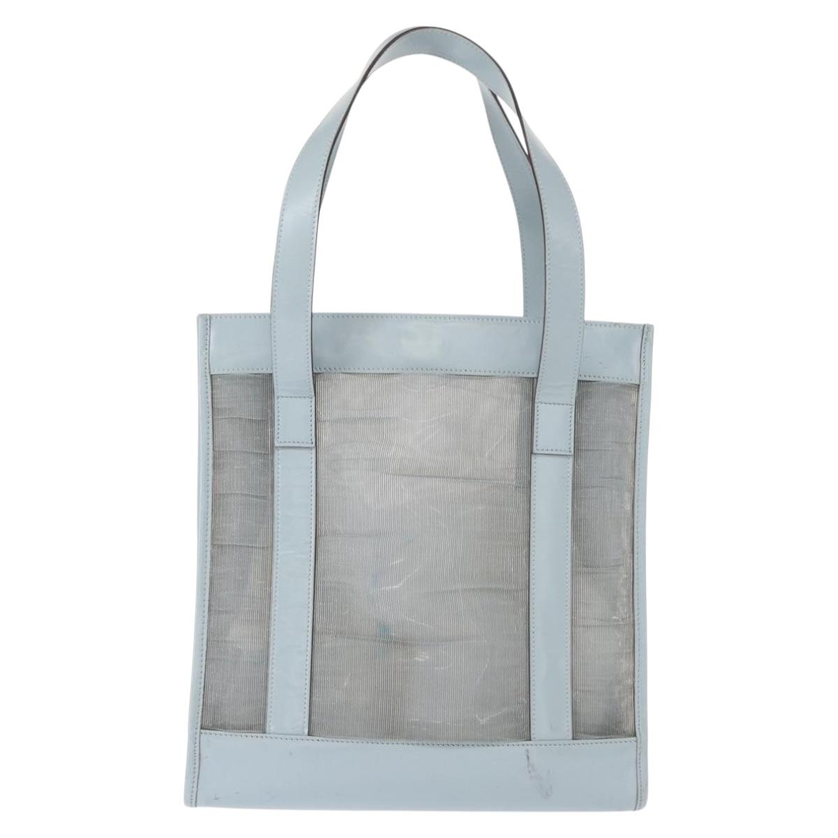 GUCCI mesh Hand Bag Nylon Light Blue Silver Auth mr1557