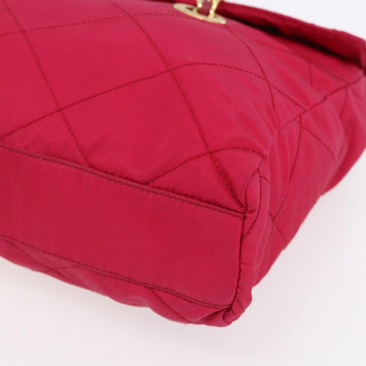 PRADA Quilted Chain Shoulder Bag Nylon Pink Gold Auth mr1558
