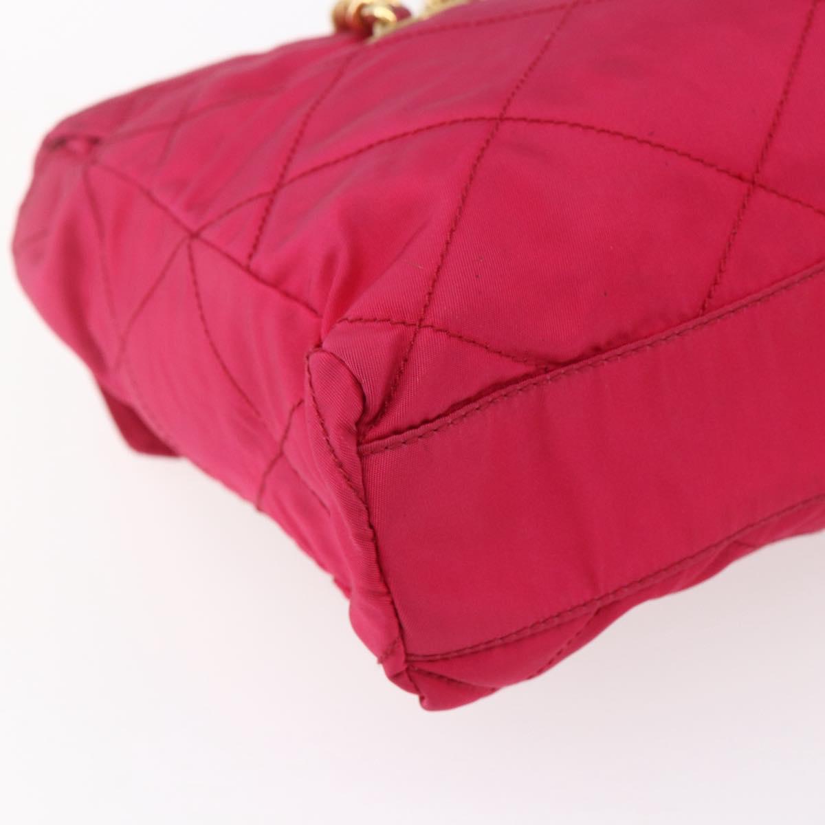 PRADA Quilted Chain Shoulder Bag Nylon Pink Gold Auth mr1558