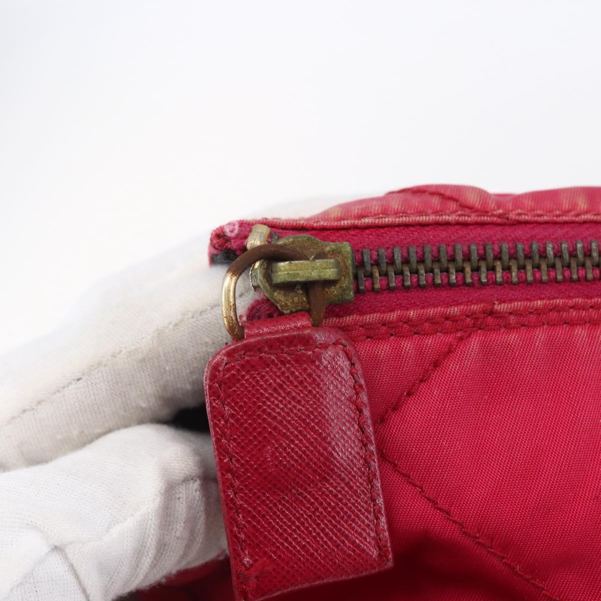 PRADA Quilted Chain Shoulder Bag Nylon Pink Gold Auth mr1558