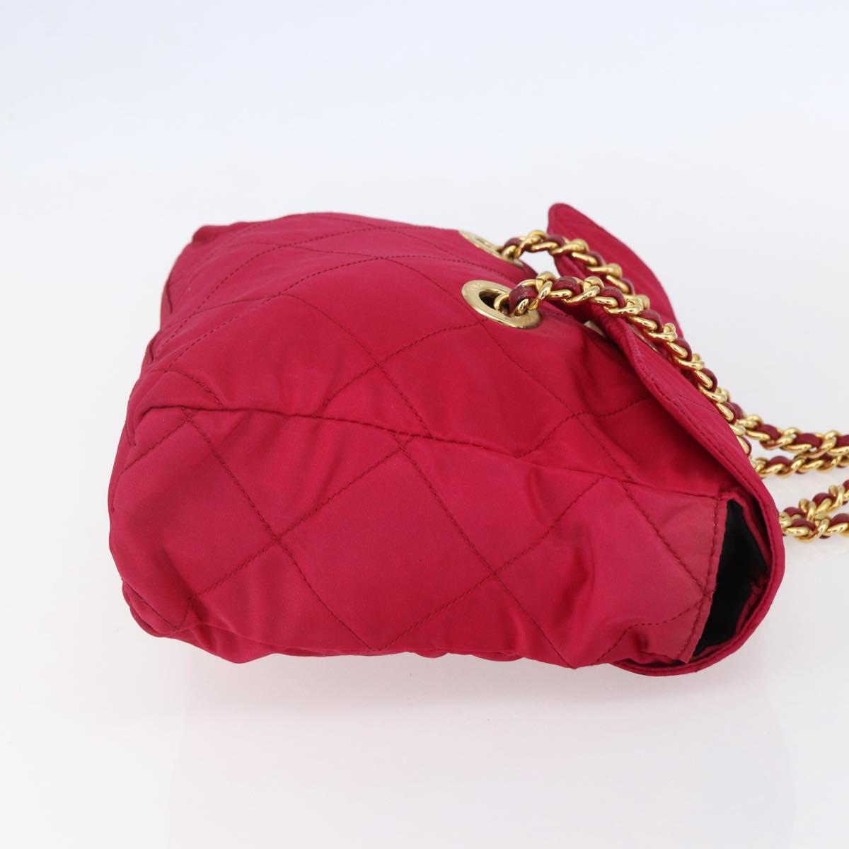 PRADA Quilted Chain Shoulder Bag Nylon Pink Gold Auth mr1558
