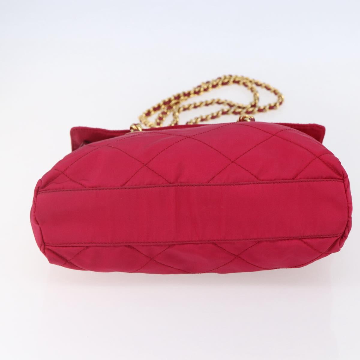 PRADA Quilted Chain Shoulder Bag Nylon Pink Gold Auth mr1558