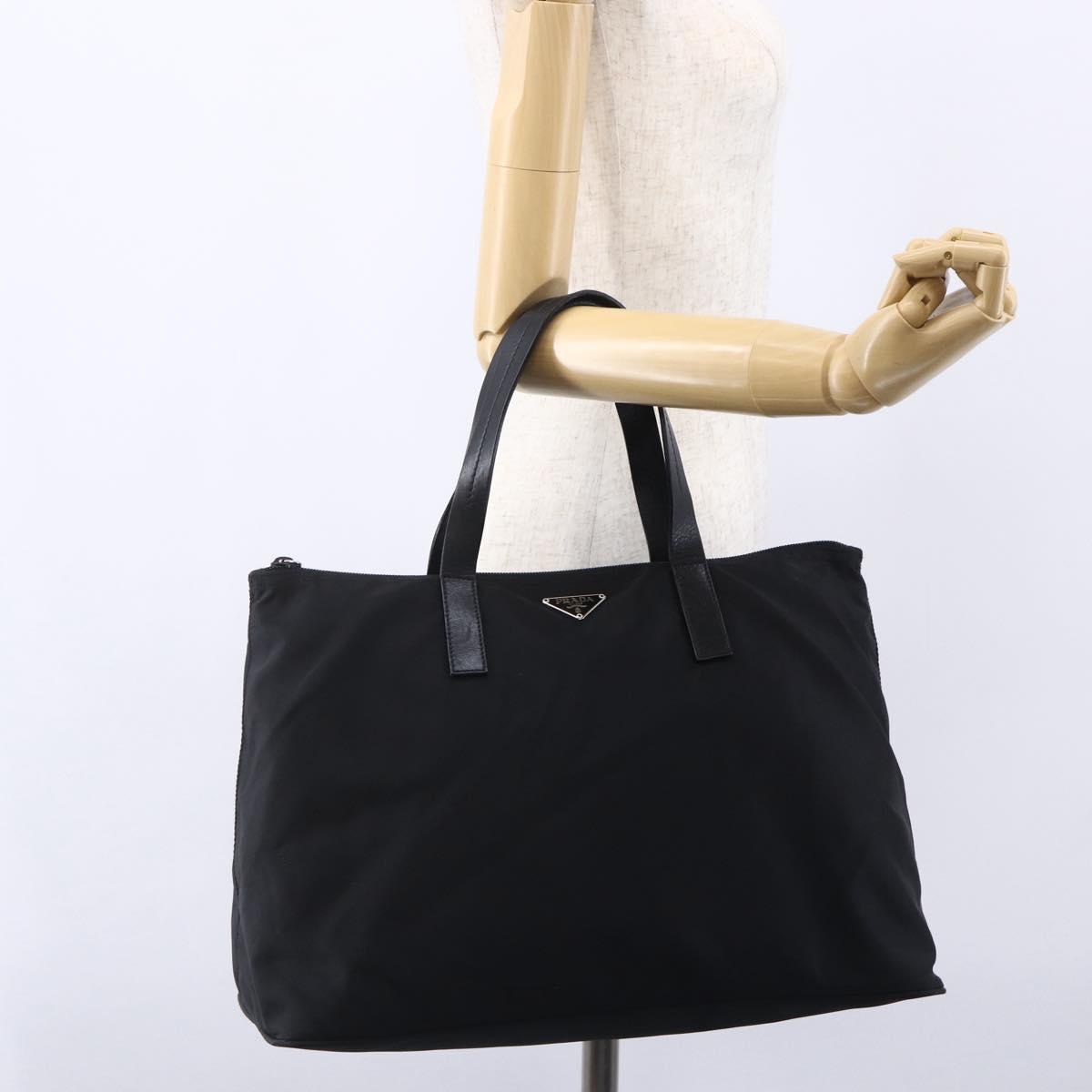 PRADA Hand Bag Nylon Black Silver Auth mr1560